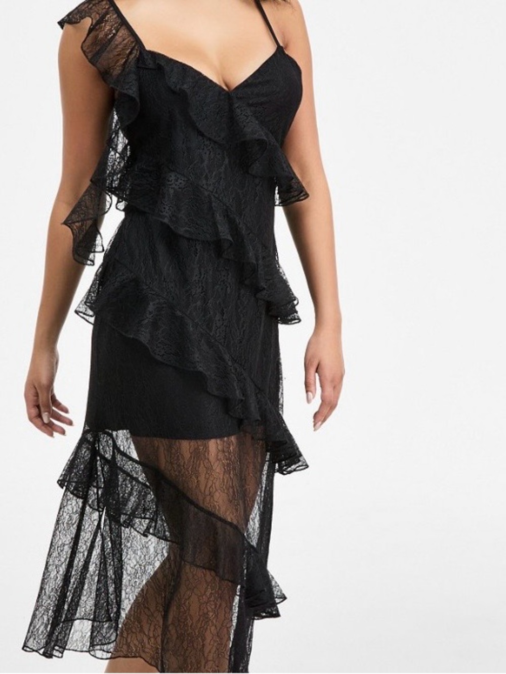 Bar III Black Lace Ruffle Midi Dress